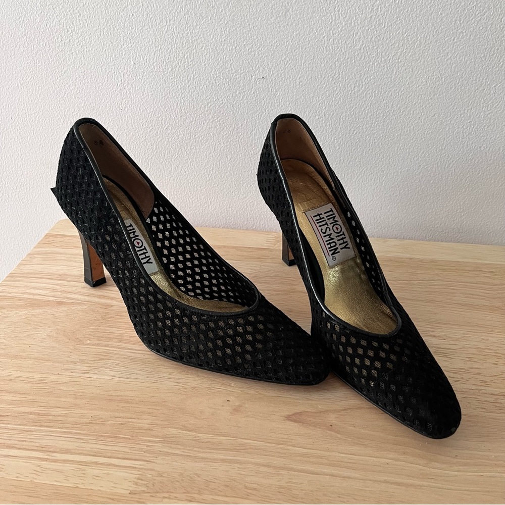 Rare Vintage Timothy Hitsman Black Mesh Heels Sexy & Unique Talons en résille
